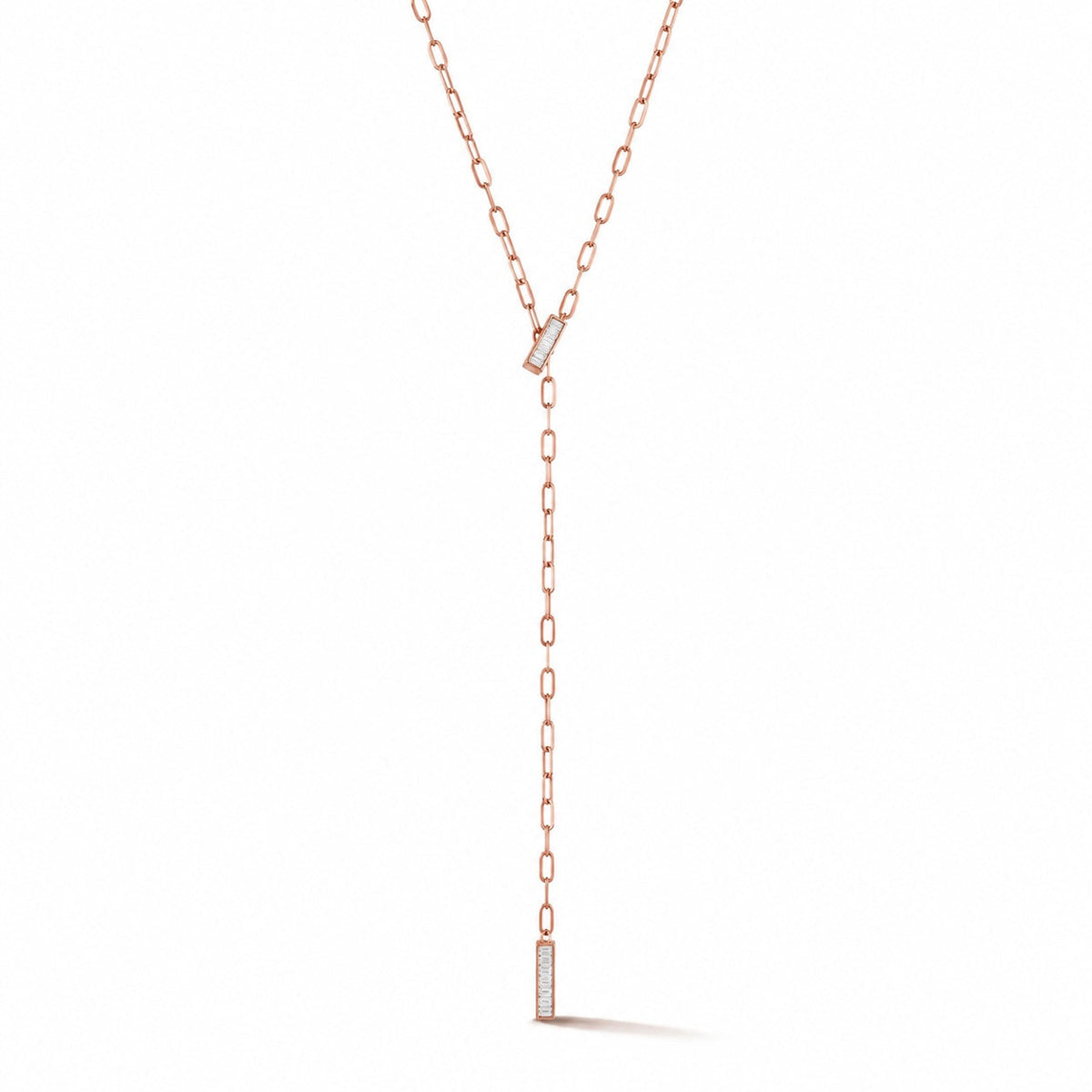Sadie Pearl Baguette Paperclip Lariat Necklace
