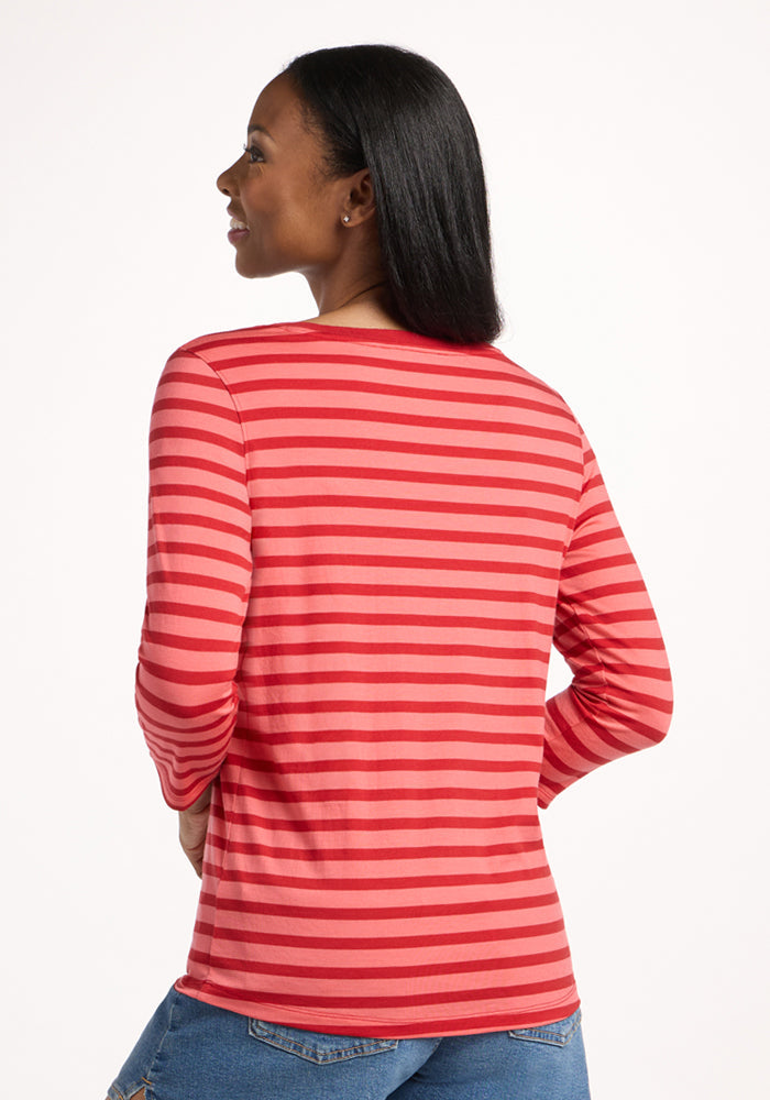 Jenny 3/4 Sleeve Crew Neck - Wildberry Stripe