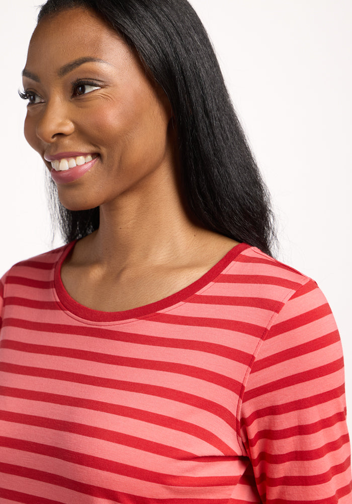 Jenny 3/4 Sleeve Crew Neck - Wildberry Stripe