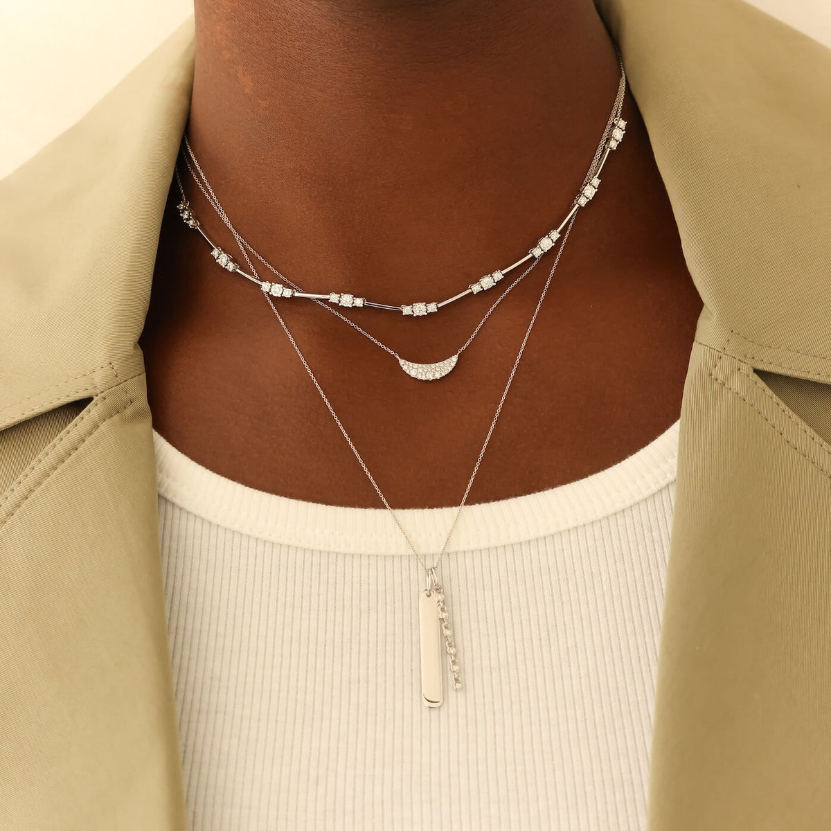 Lulu Jack Vertical Bar and Diamond Bezel Link Necklace