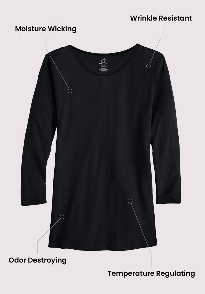 Jenny 3/4 Sleeve Crew Neck - Black