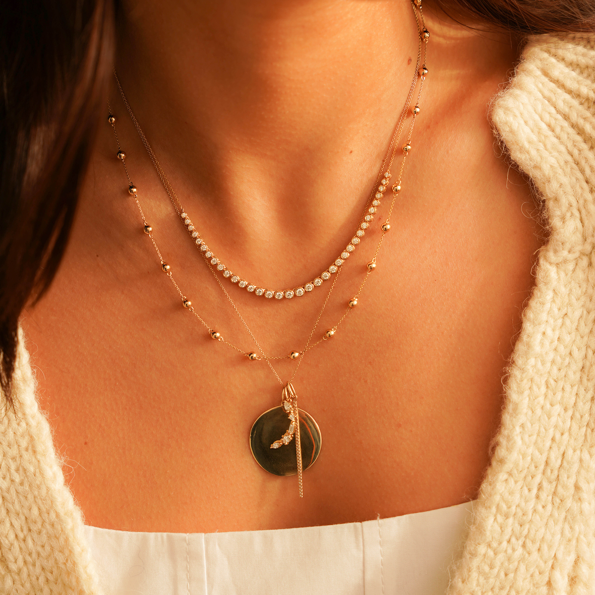 Sylvie Rose Disc and Pave Bar Necklace