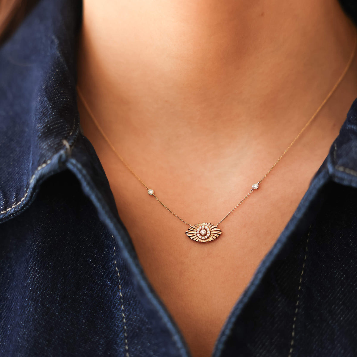 Teddi Paige Bezel Evil Eye Necklace