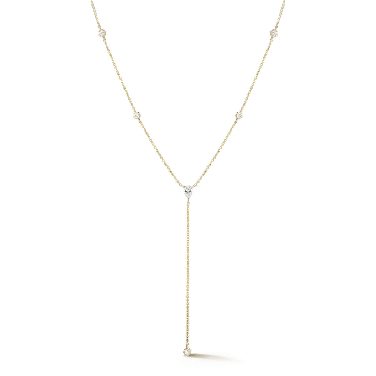 Taylor Elaine Bezel and Pear Diamond Lariat Necklace