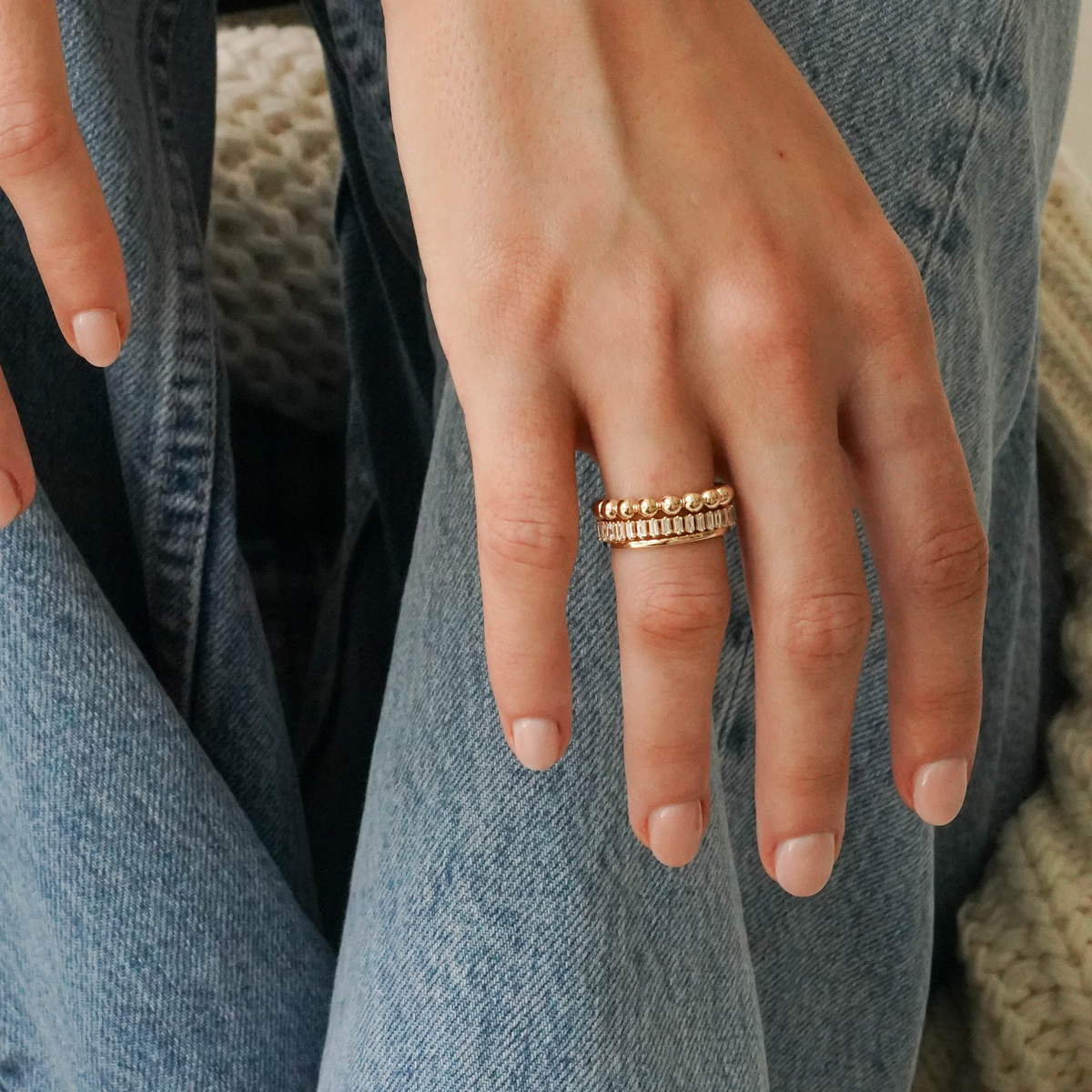 Sadie Pearl Vertical Baguette Eternity Ring