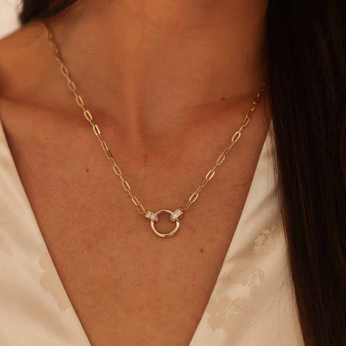 Sadie Pearl Baguette Paperclip Carabiner Necklace