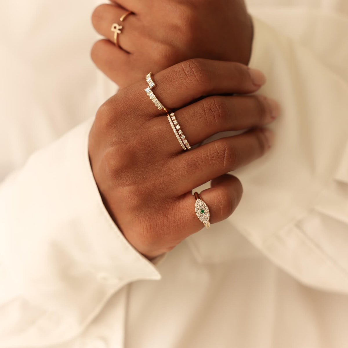 Sadie Pearl Split Baguette Ring