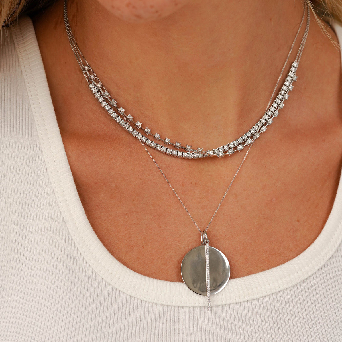 Sylvie Rose Disc and Pave Bar Necklace