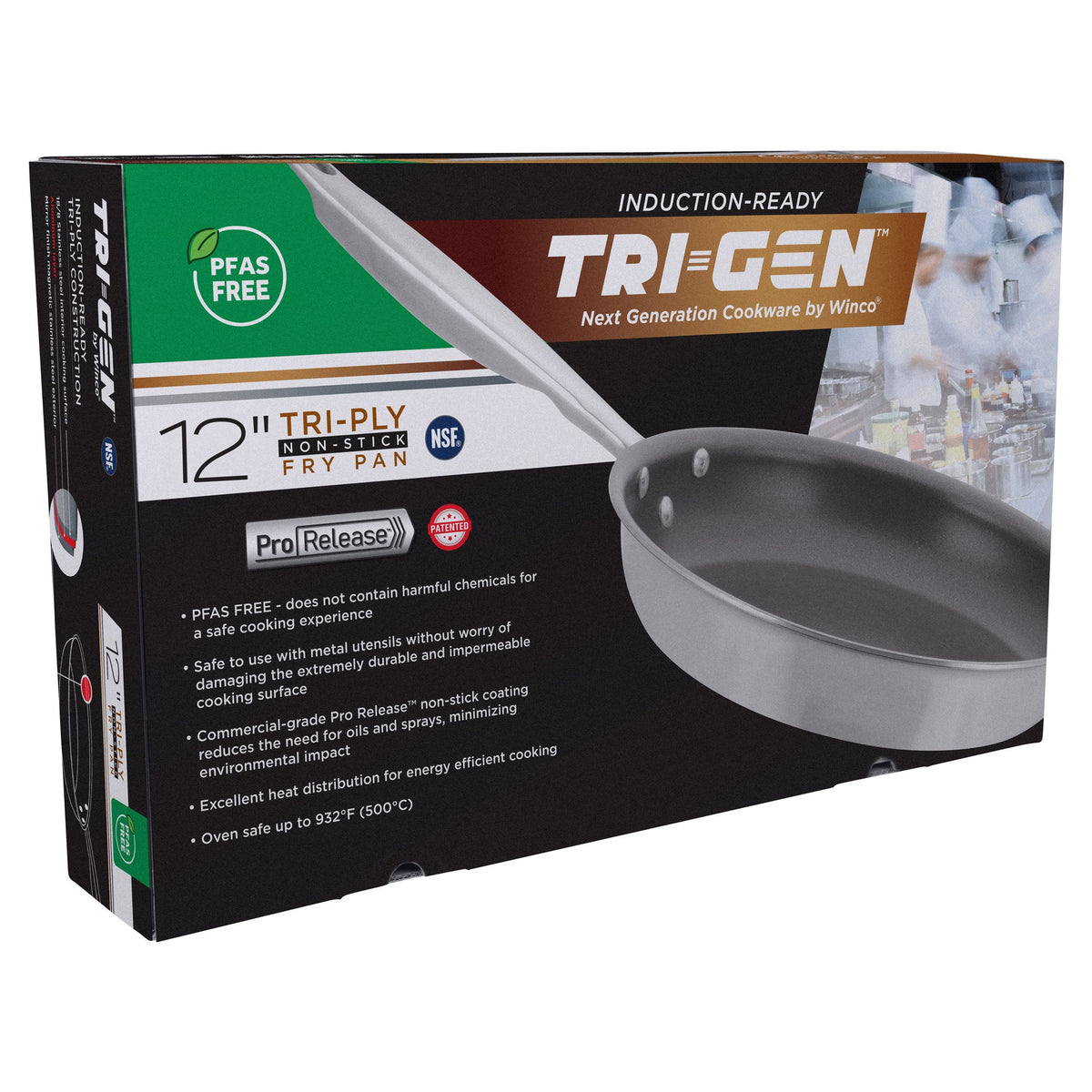TGFP-12PR - TRI-GEN, 12" Fry Pan, Pro-Release Non-Stick, Tri-ply, Induction Ready, 18/8 SS, NSF, PFAS-Free