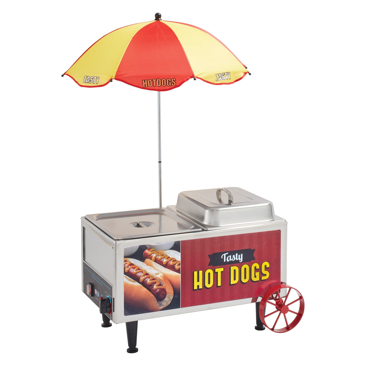 60072 - BenchmarkUSA Hot Dog Steamer Mini Cart with Umbrella