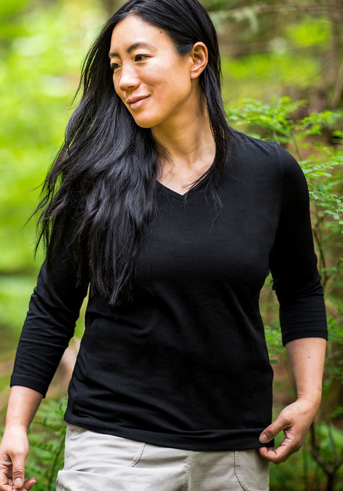 Elena 3/4 Sleeve V Neck - Black