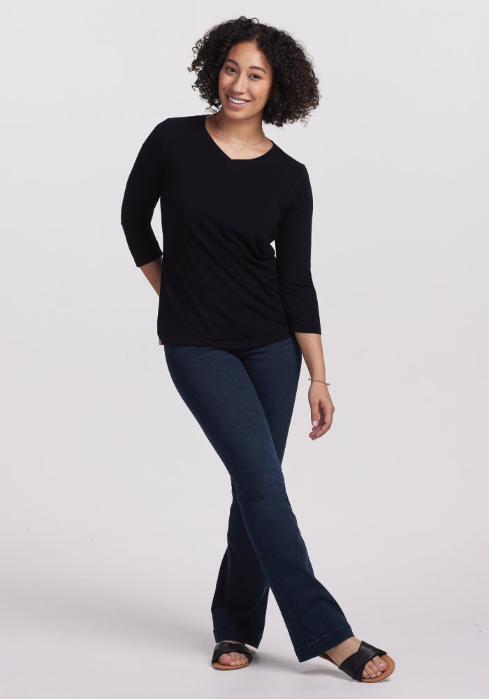 Elena 3/4 Sleeve V Neck - Black