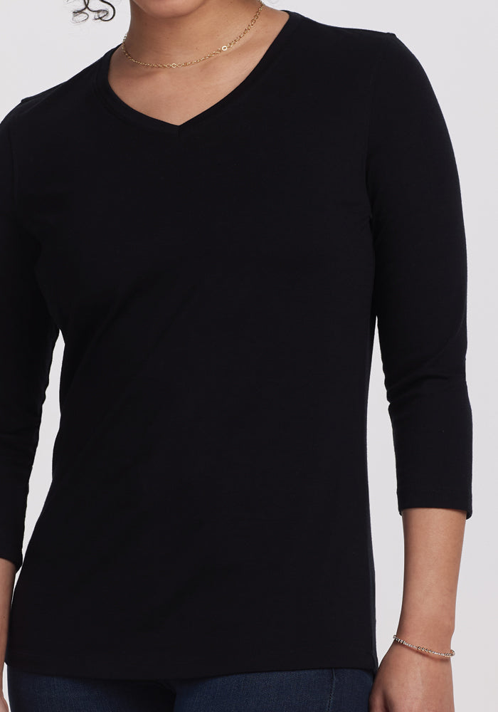 Elena 3/4 Sleeve V Neck - Black
