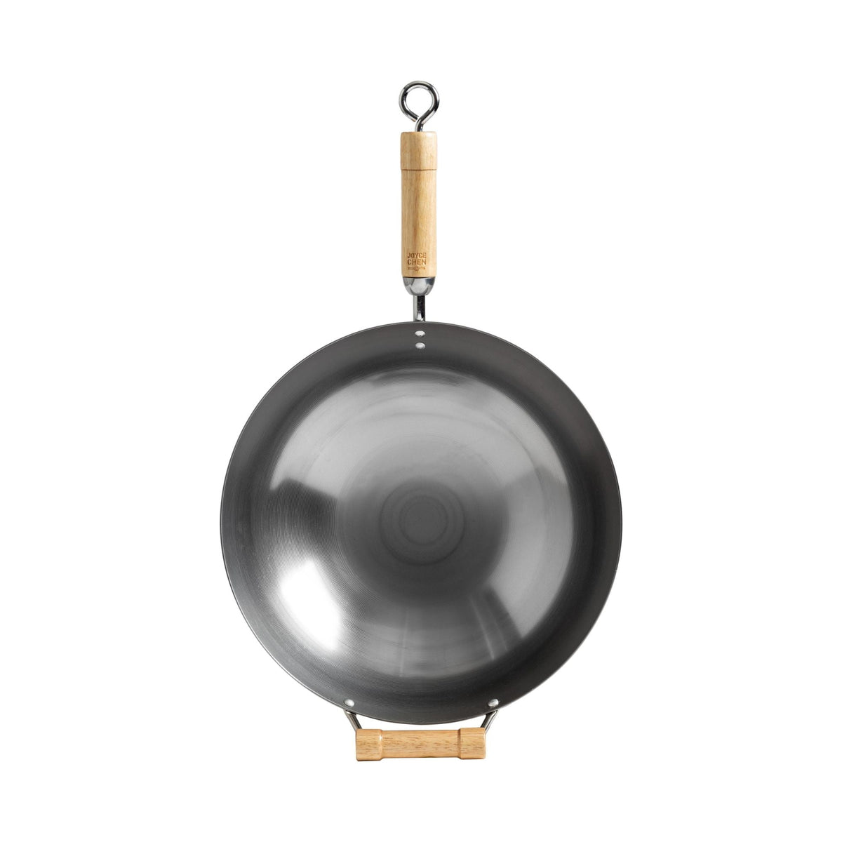 J20-1140 - Joyce Chen Uncoated Carbon Steel Round Bottom Wok with Birch Handles, 14"