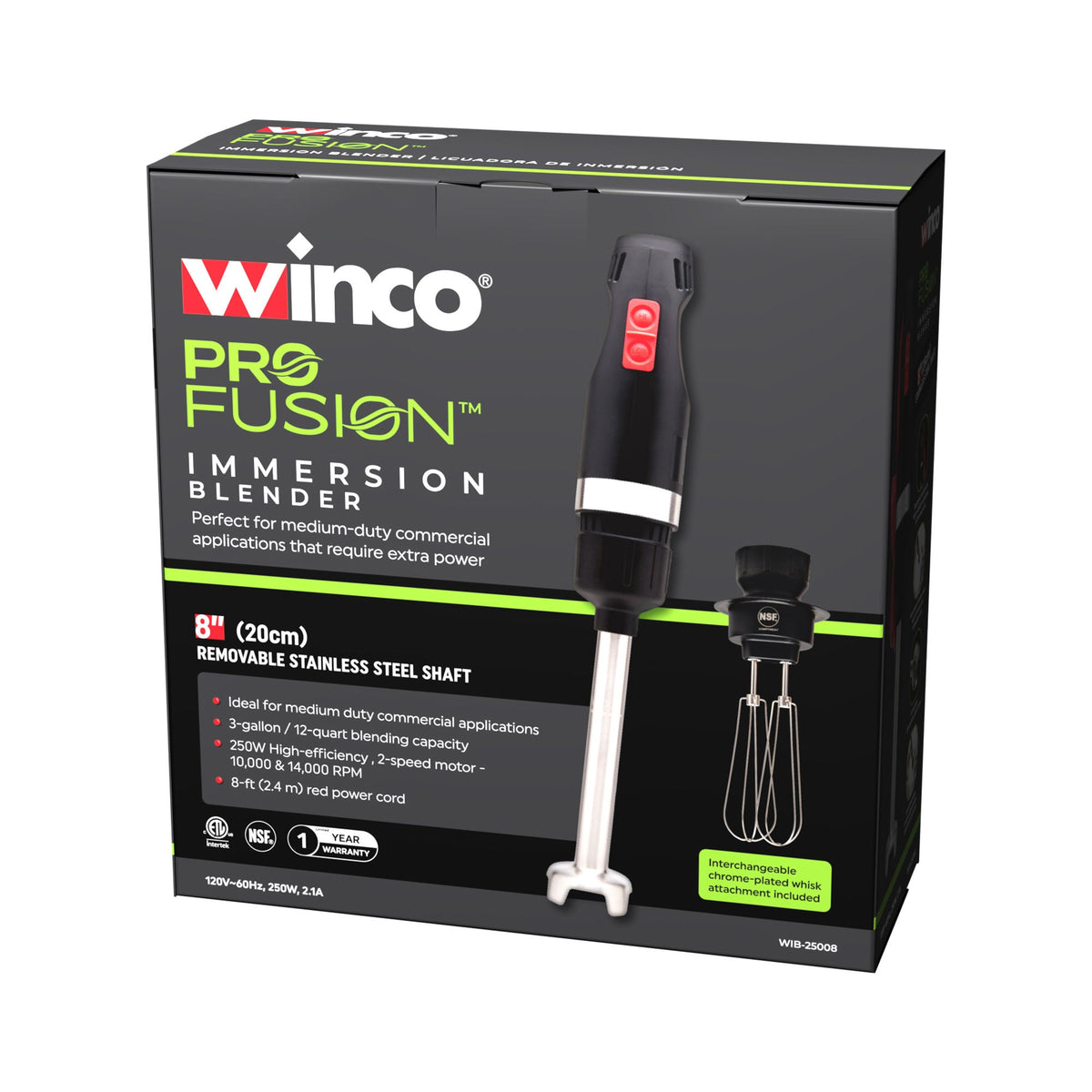 WIB-25008 - Winco ProFusion Immersion Blender with 8" Shaft & Whisk