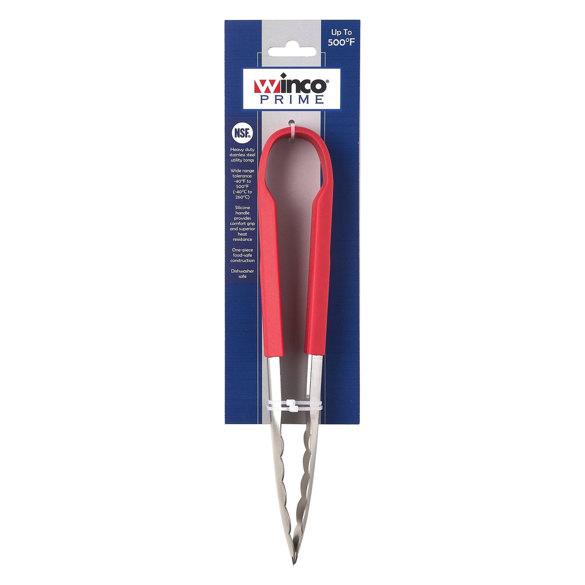 UTSH-9R - Winco Prime 9" Stainless Steel Utility Tongs with Red Silicone Handle