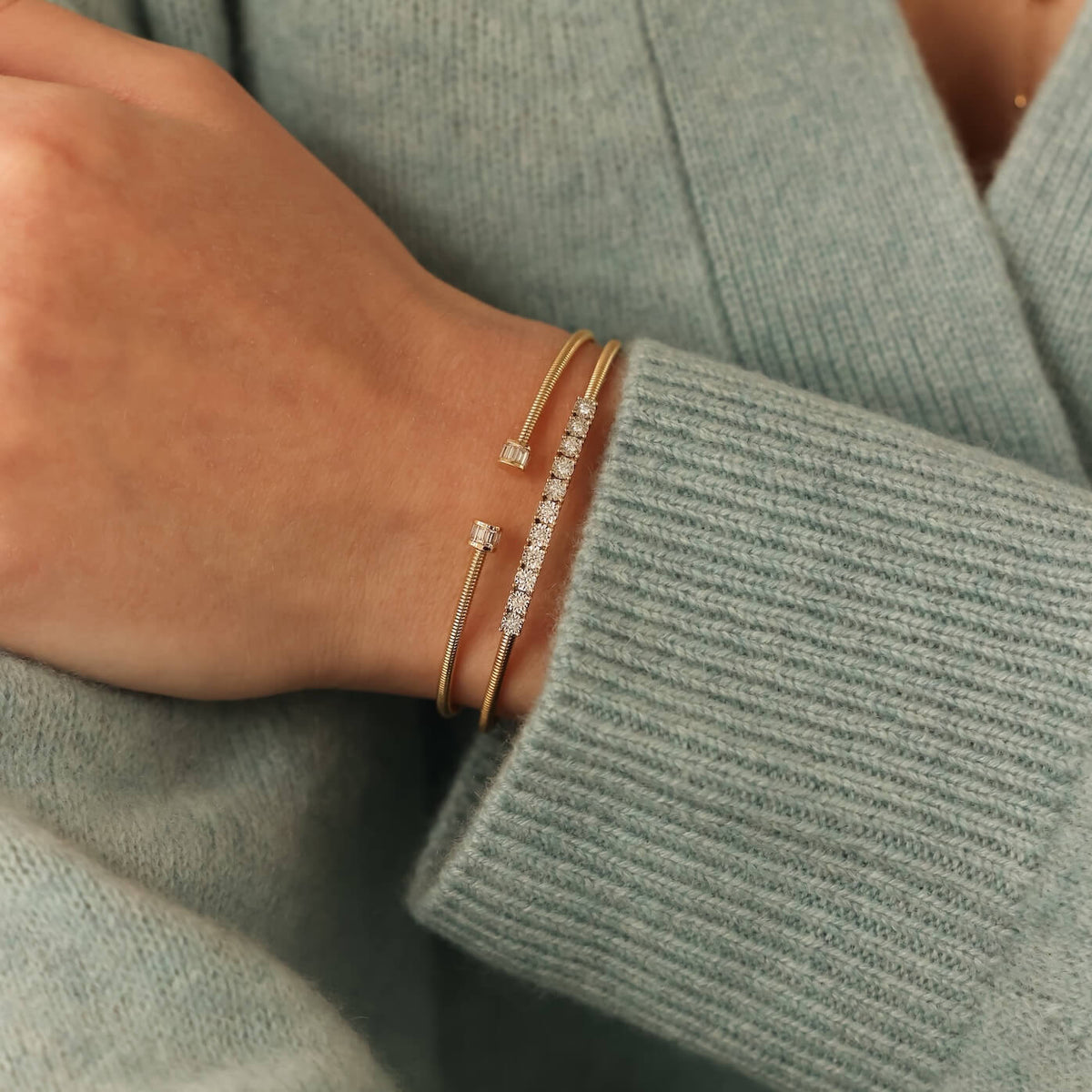 Sadie Pearl Channel Set Baguette Flexi Cuff