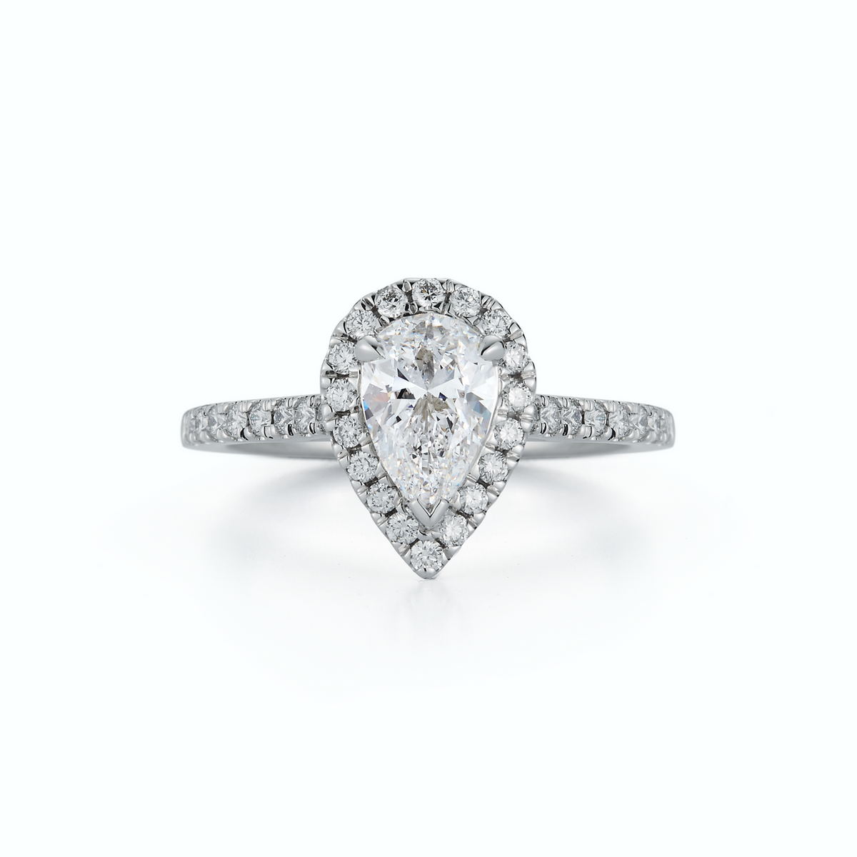 Halo Pavé Cathedral Engagement Ring with 1.04 ct. Pear