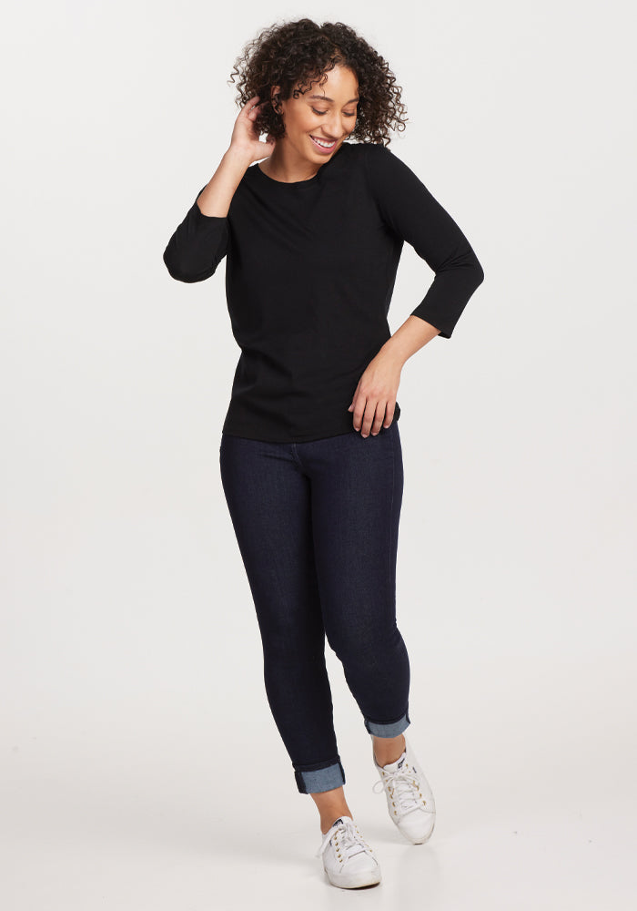 Jenny 3/4 Sleeve Crew Neck - Black
