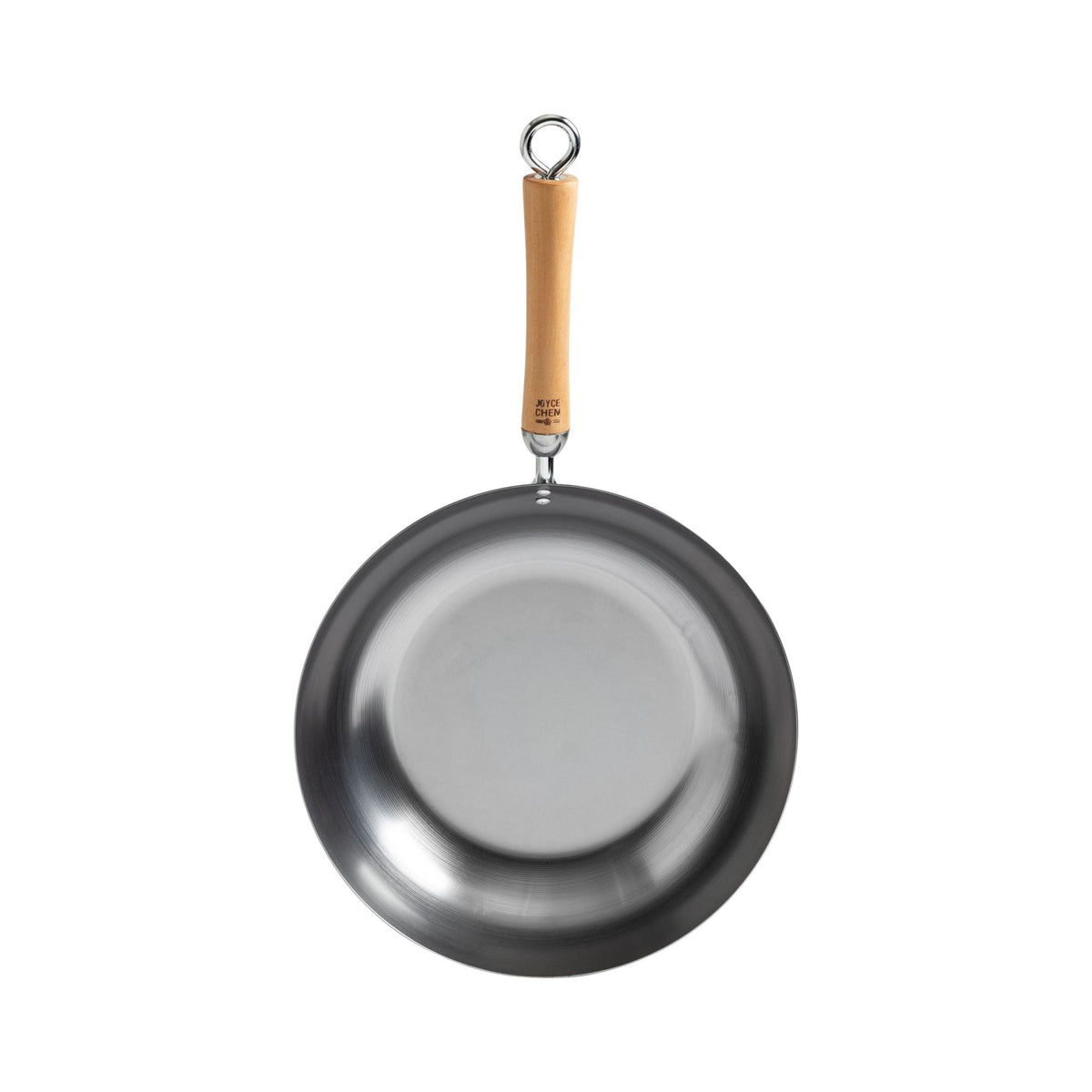 J21-9979 - Joyce Chen Uncoated Carbon Steel Stir Fry Pan with Birch Handle, 12"