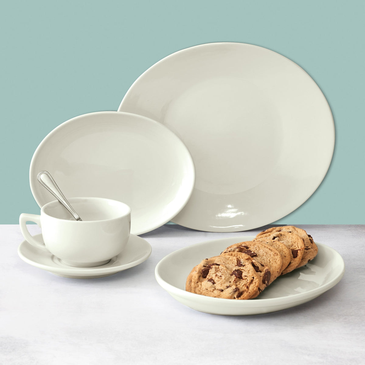 OKP-11PL-AW - Brechia Porcelain Coupe Oval Platter, 11"L x 7-7/8"W x 1-1/2"H - American White (12 Pieces/Case)