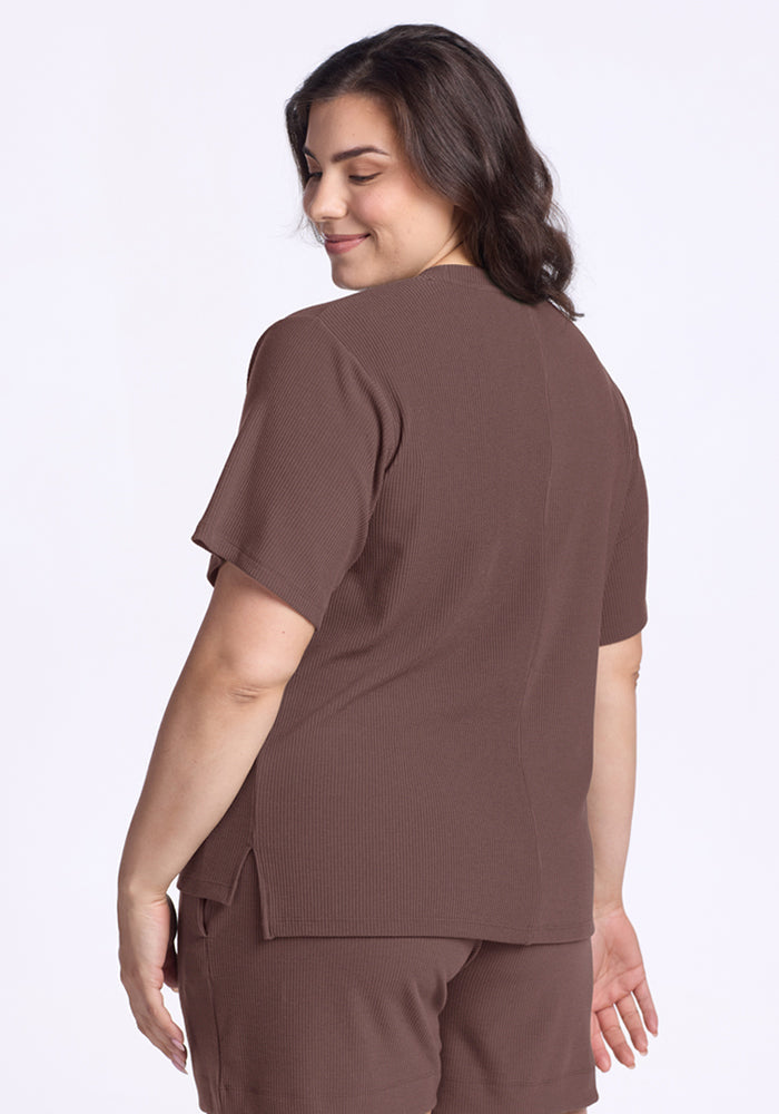 Delia Ribbed Short Sleeve - Peppercorn