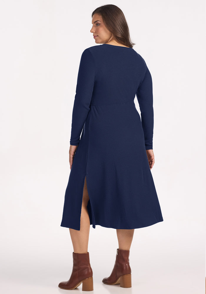 Caroline Ribbed Twirl Dress - Ocean Cavern