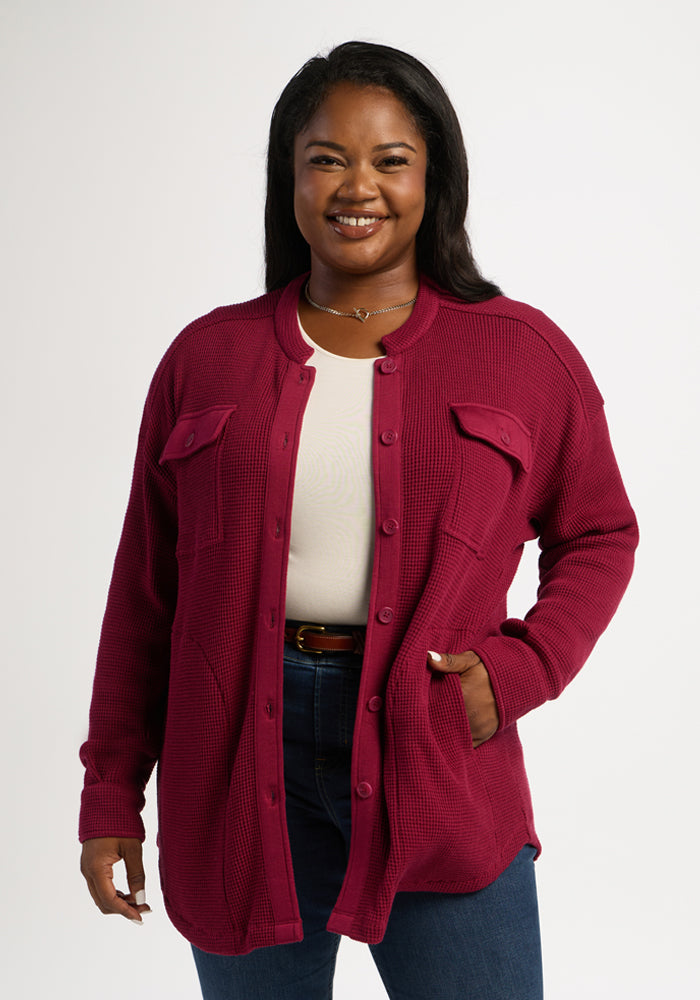 Oaklynn Waffle Shacket - Beet Red