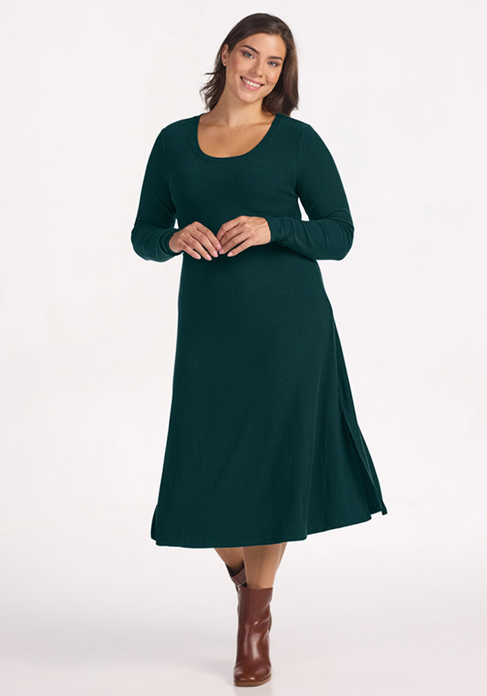 Caroline Ribbed Twirl Dress - Deep Pine