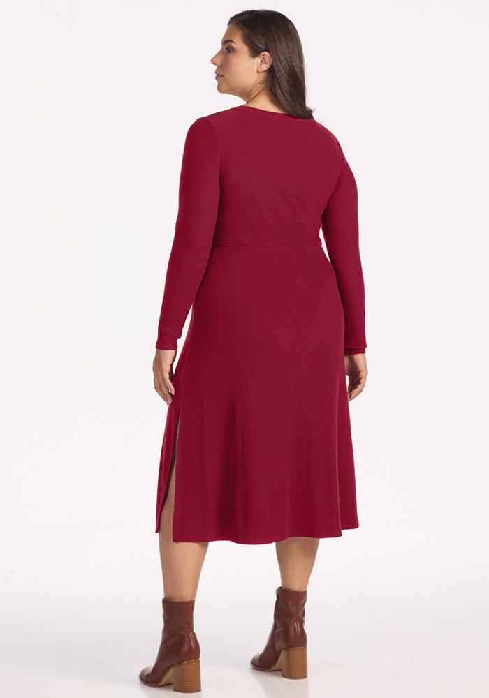 Caroline Ribbed Twirl Dress - Beet Red