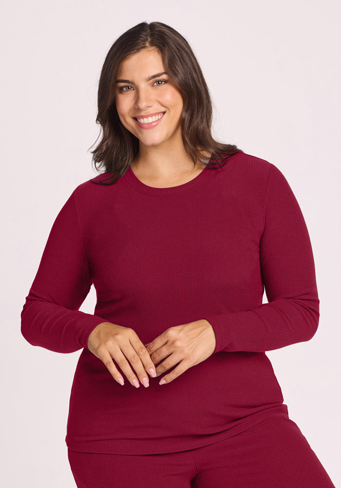 Hadley Ribbed Crew - Beet Red
