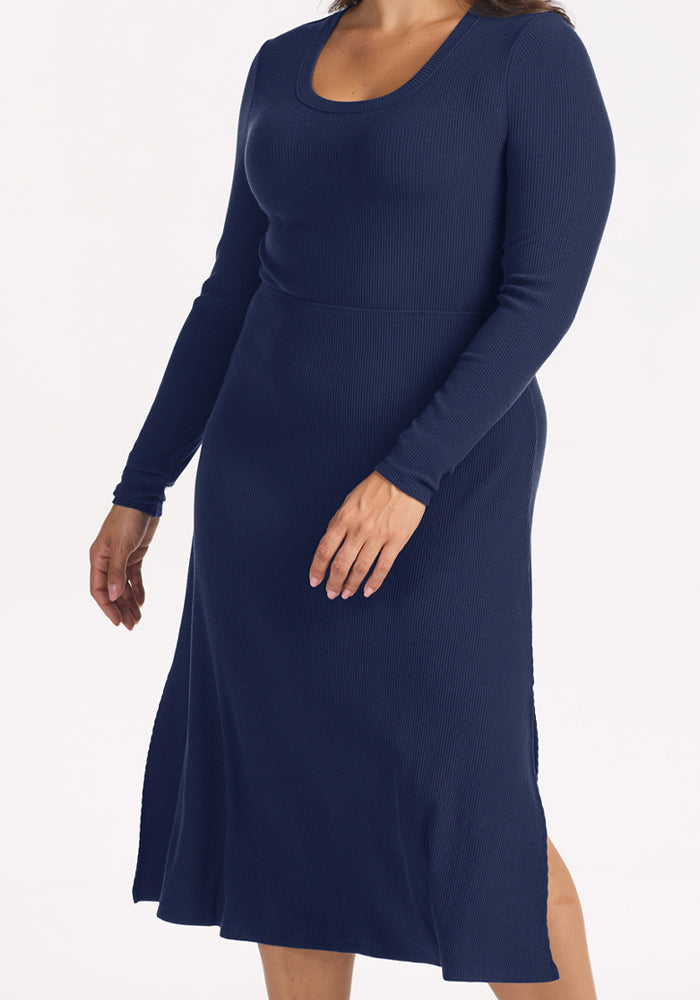 Caroline Ribbed Twirl Dress - Ocean Cavern