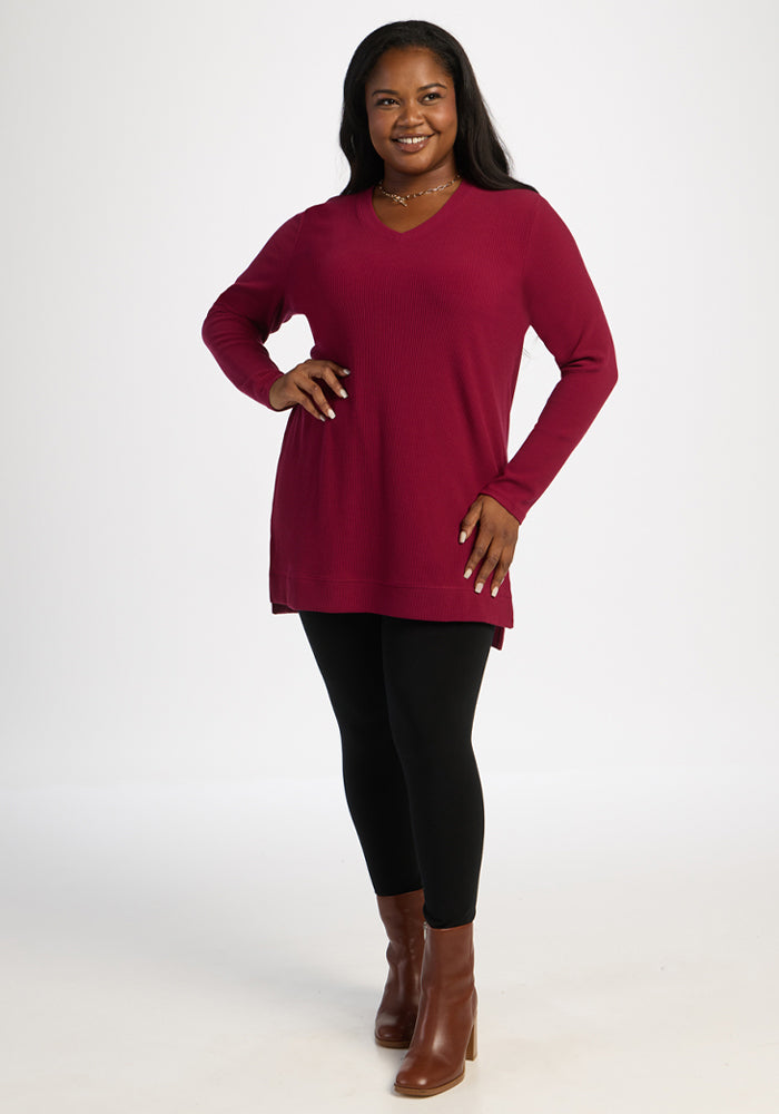 Evie Ribbed Tunic - Beet Red