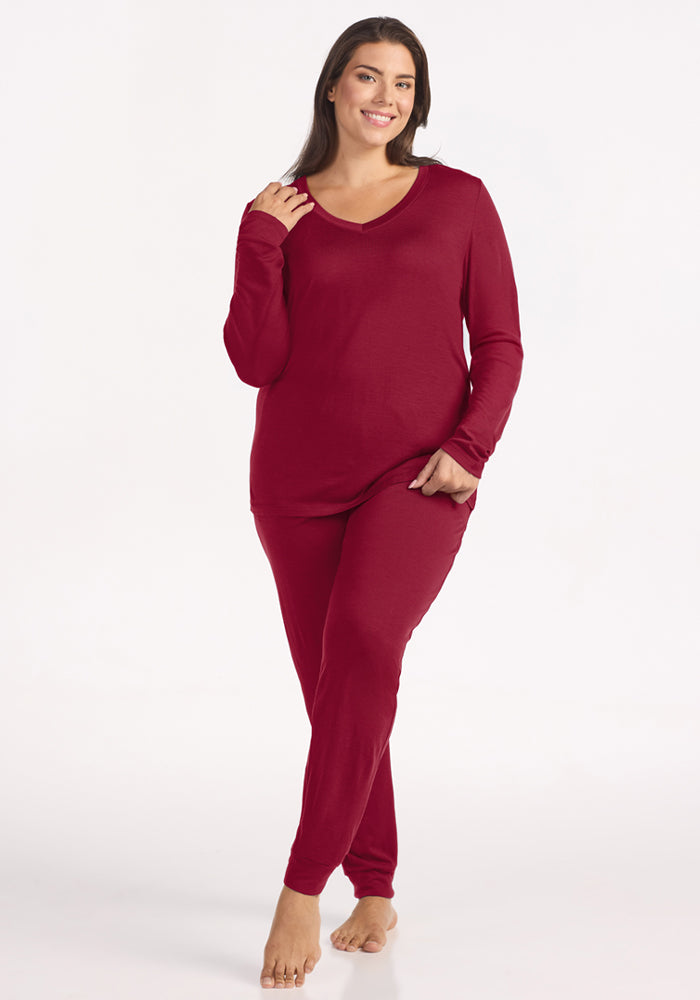Lily V Neck Lounge Top - Beet Red