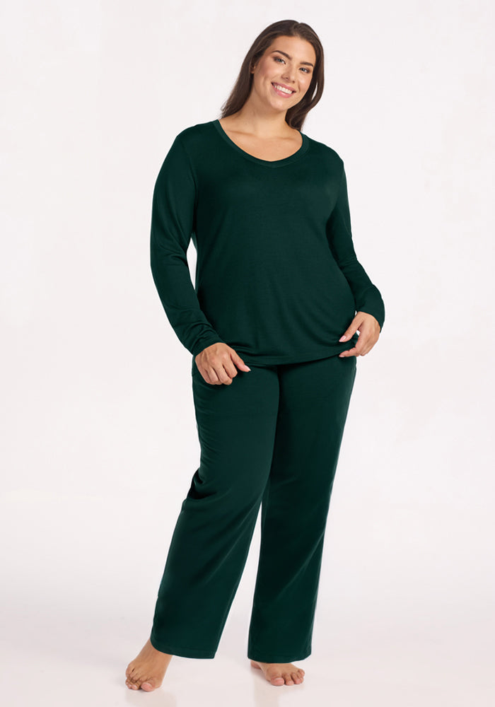 Lily V Neck Lounge Top - Deep Pine