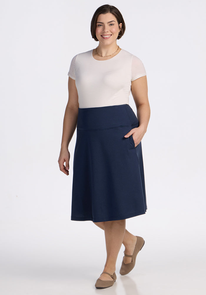Marilyn Flowy Midi Skirt - Deep Navy