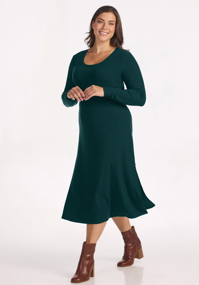 Caroline Ribbed Twirl Dress - Deep Pine