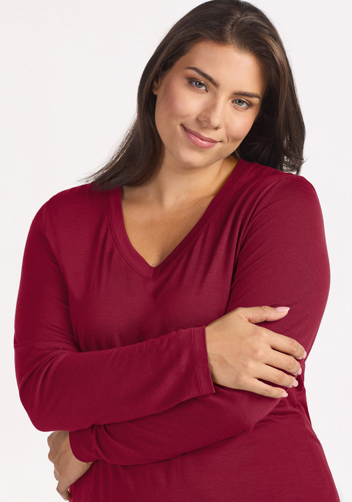 Lily V Neck Lounge Top - Beet Red