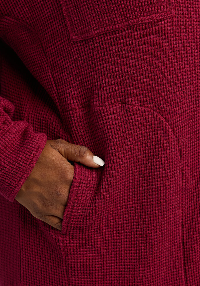 Oaklynn Waffle Shacket - Beet Red