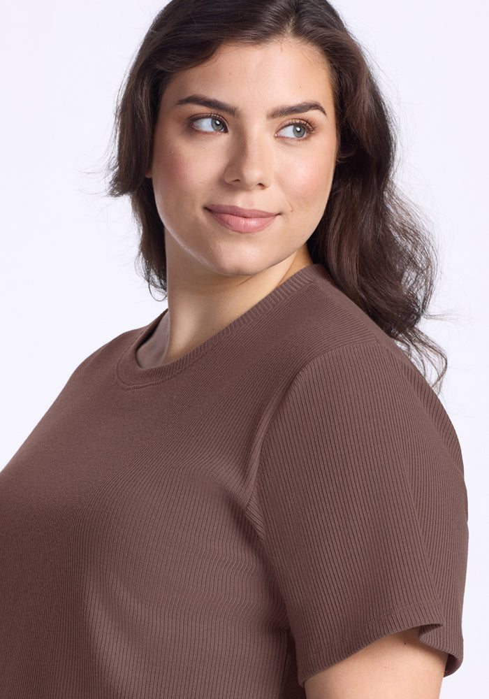 Delia Ribbed Short Sleeve - Peppercorn
