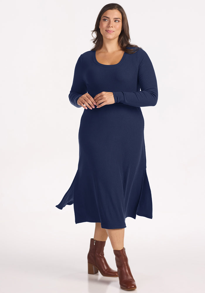 Caroline Ribbed Twirl Dress - Ocean Cavern
