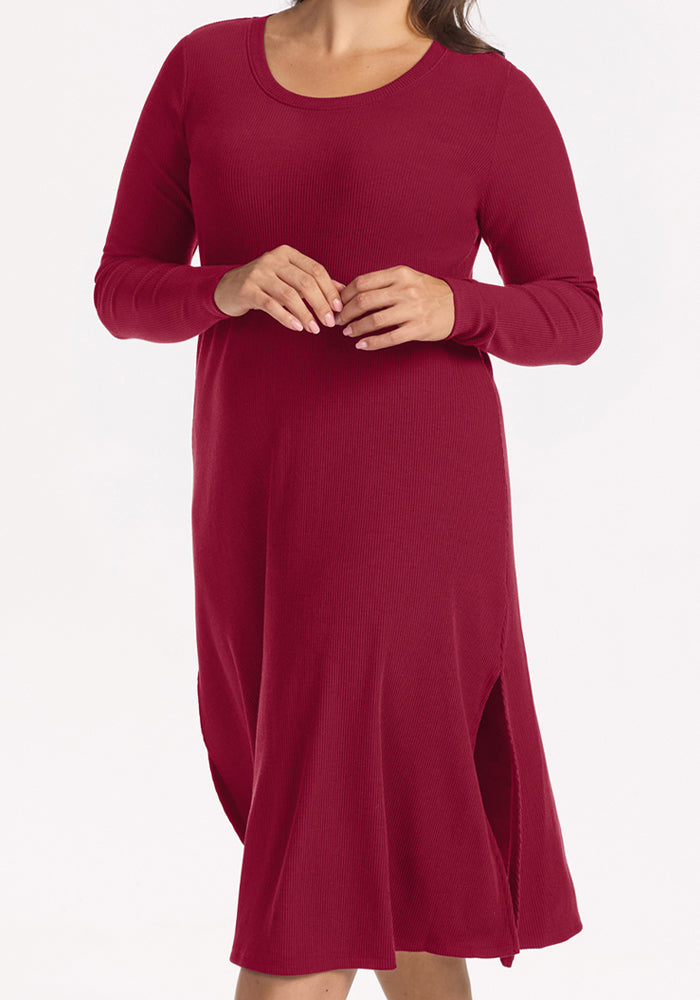 Caroline Ribbed Twirl Dress - Beet Red