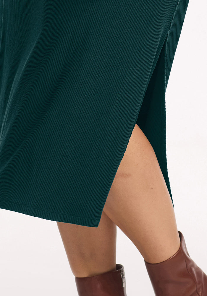 Caroline Ribbed Twirl Dress - Deep Pine