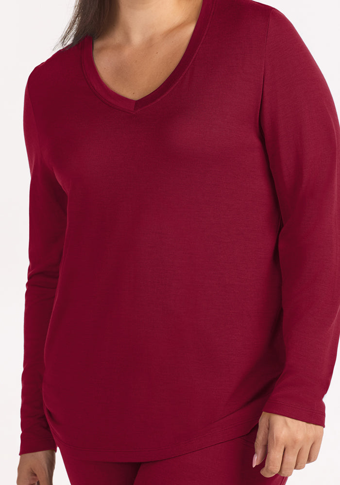Lily V Neck Lounge Top - Beet Red