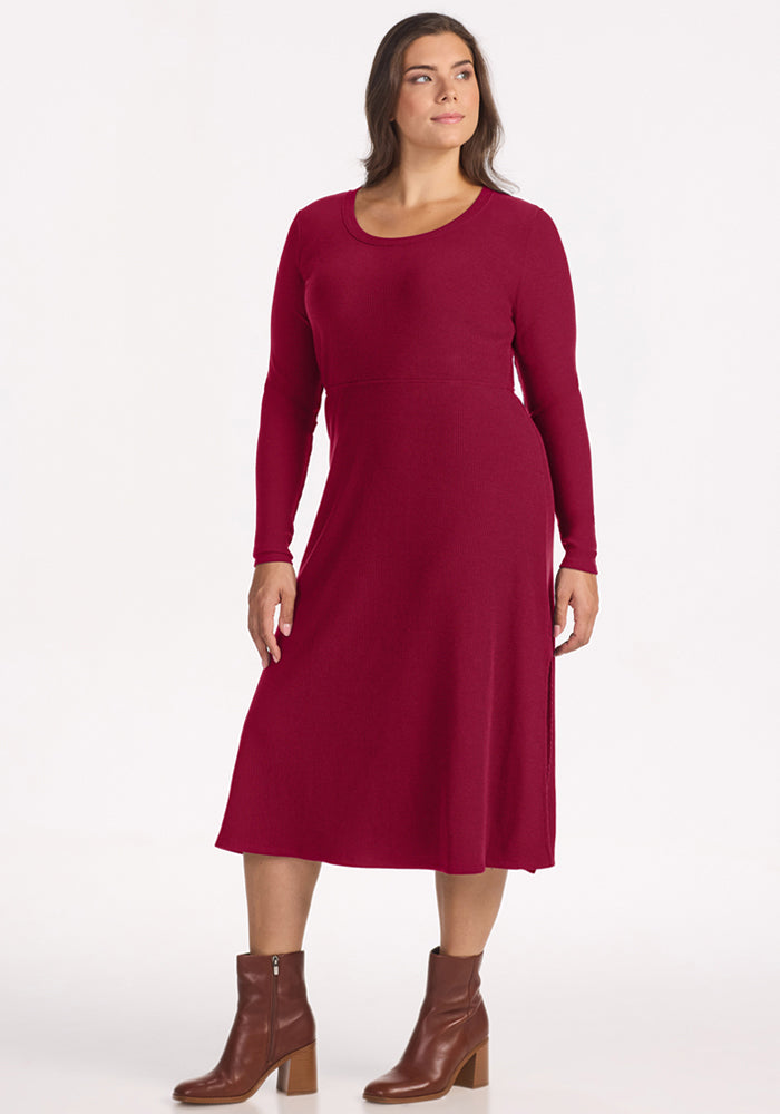Caroline Ribbed Twirl Dress - Beet Red