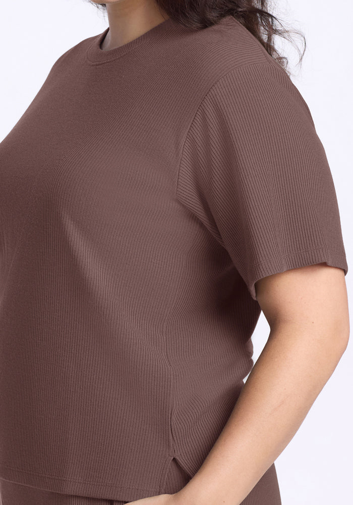 Delia Ribbed Short Sleeve - Peppercorn