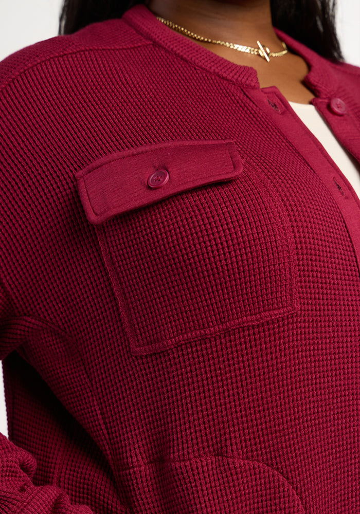 Oaklynn Waffle Shacket - Beet Red