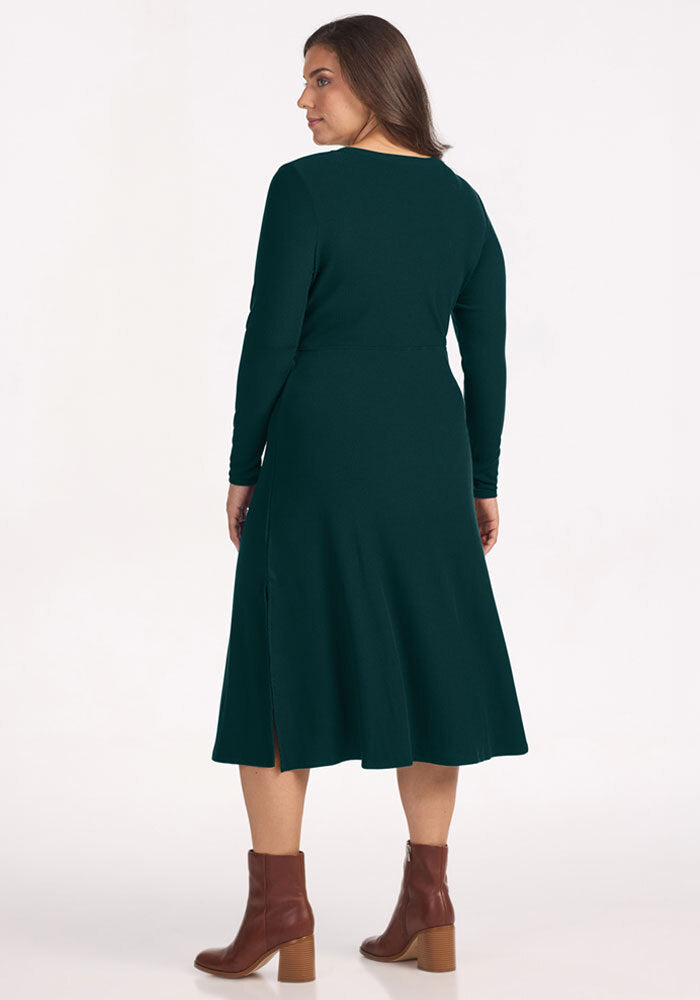 Caroline Ribbed Twirl Dress - Deep Pine