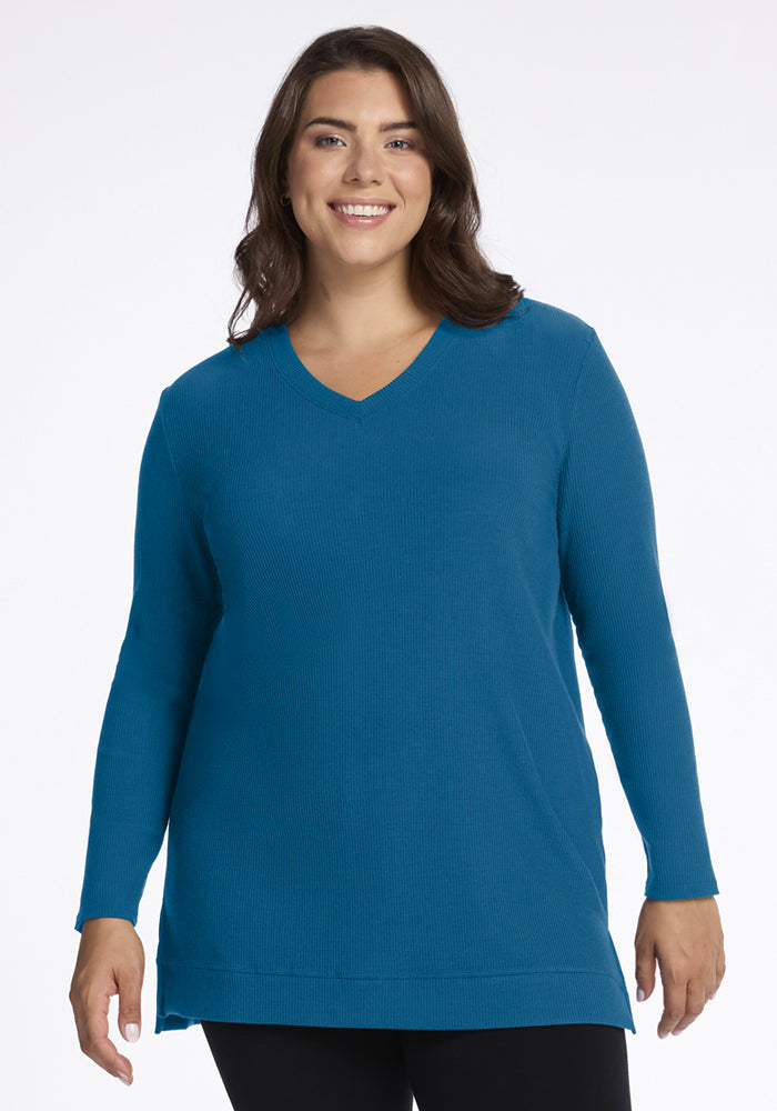 Evie Ribbed Tunic - Blue Pine