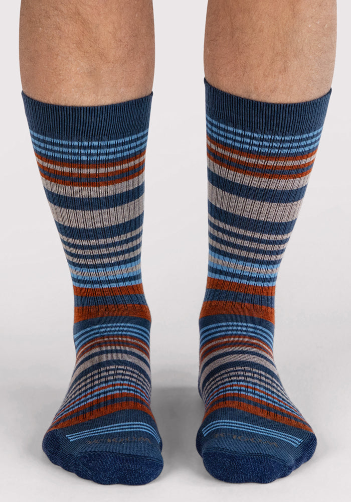 Mens Everyday Crew Socks - Majolica Blue Stripe